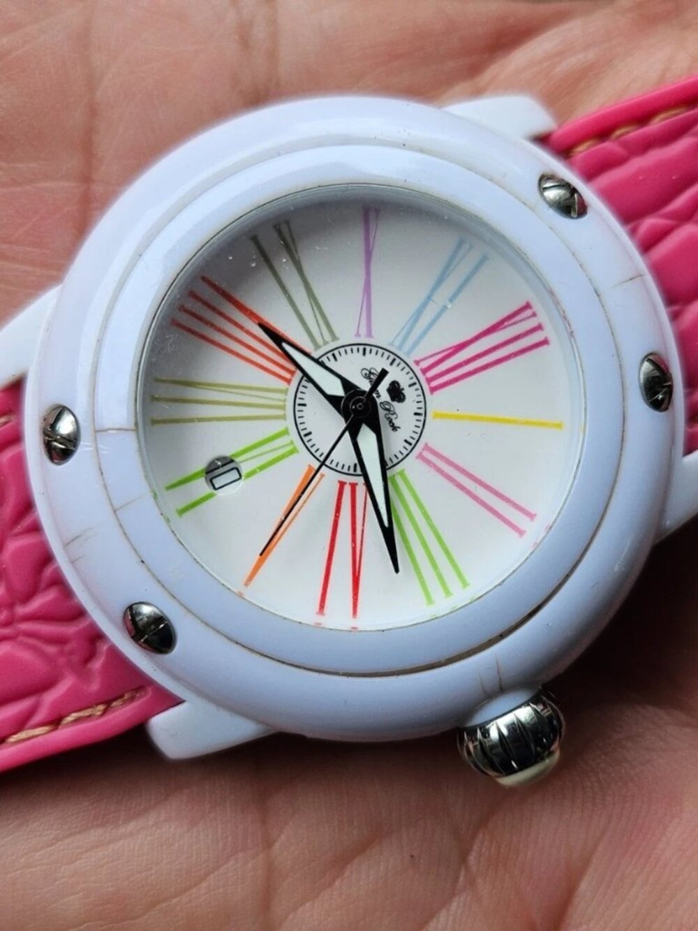 Glam Rock Women Wristwatch MIAMI BEACH Pink Rubber Band Analog Quartz Watch $945